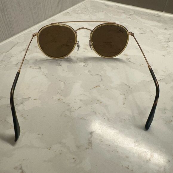 Ray-Ban Gold and Brown Round Double Bridge Polarized Sunglasses - Picture 3 of 11